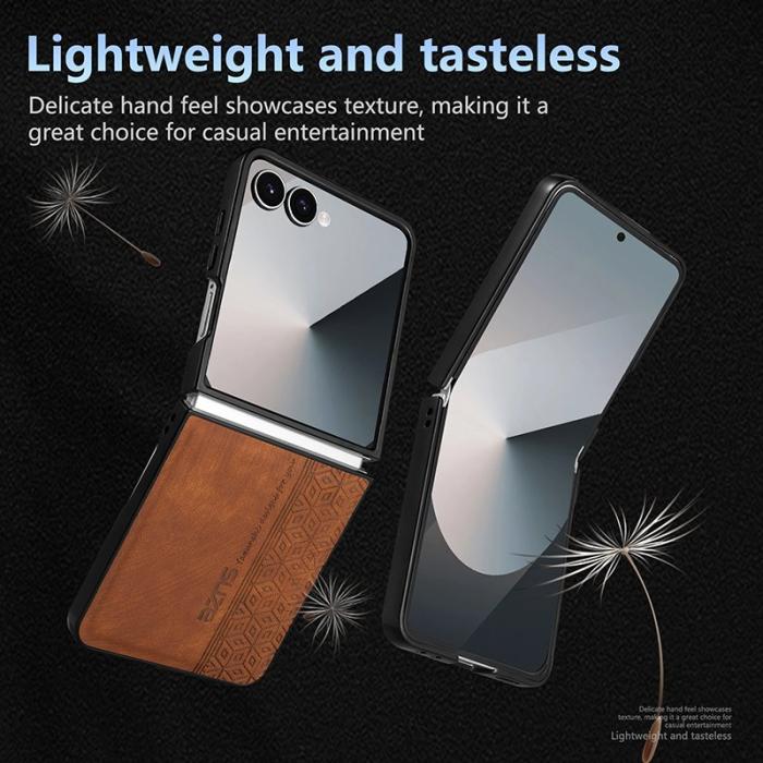 AZNS - AZNS Samsung Galaxy Z Flip7 Fodral Imprinted PU Läder - Brun