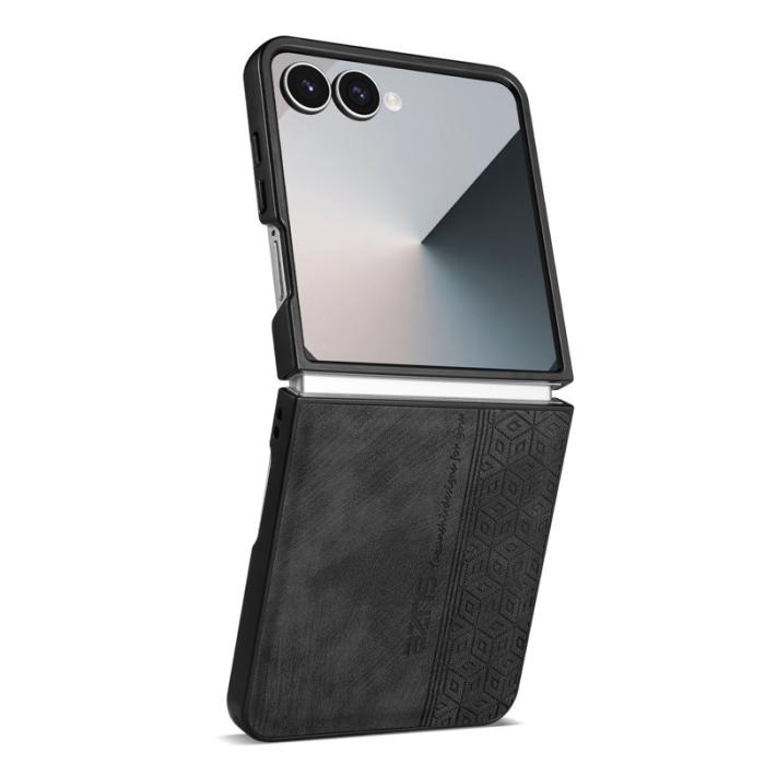 AZNS - AZNS Samsung Galaxy Z Flip7 Fodral Imprinted PU Läder - Svart