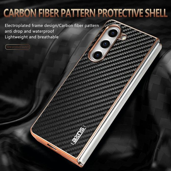 AZNS - AZNS Samsung Galaxy Z Fold5 Fodral - Electroplating Carbon Fiber - Brun