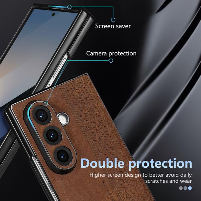 AZNS - AZNS Samsung Galaxy Z Fold7 Fodral Imprinted PU Läder - Brun
