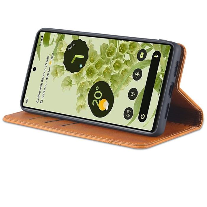 AZNS - AZNS Smooth Wallet Design Fodral för Google Pixel 6 Pro - Äkta läder - Brun