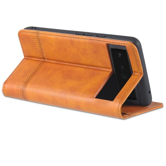 AZNS - AZNS Smooth Wallet Design Fodral för Google Pixel 6 Pro - Äkta läder - Brun
