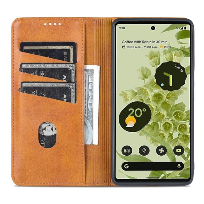 AZNS - AZNS Smooth Wallet Design Fodral för Google Pixel 6 Pro - Äkta läder - Brun