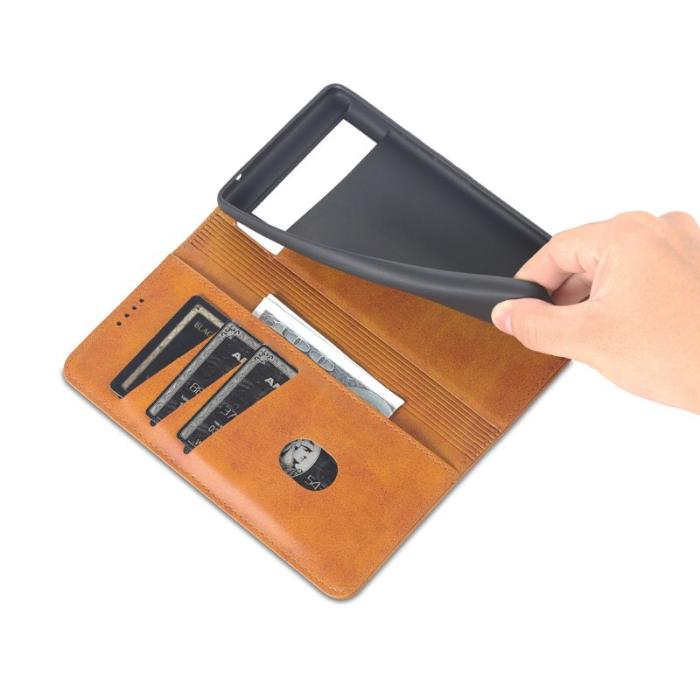 AZNS - AZNS Smooth Wallet Design Fodral för Google Pixel 6 Pro - Äkta läder - Brun