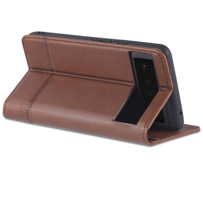 AZNS - AZNS Smooth Wallet Design Fodral för Google Pixel 6 Pro - Äkta läder - Coffee