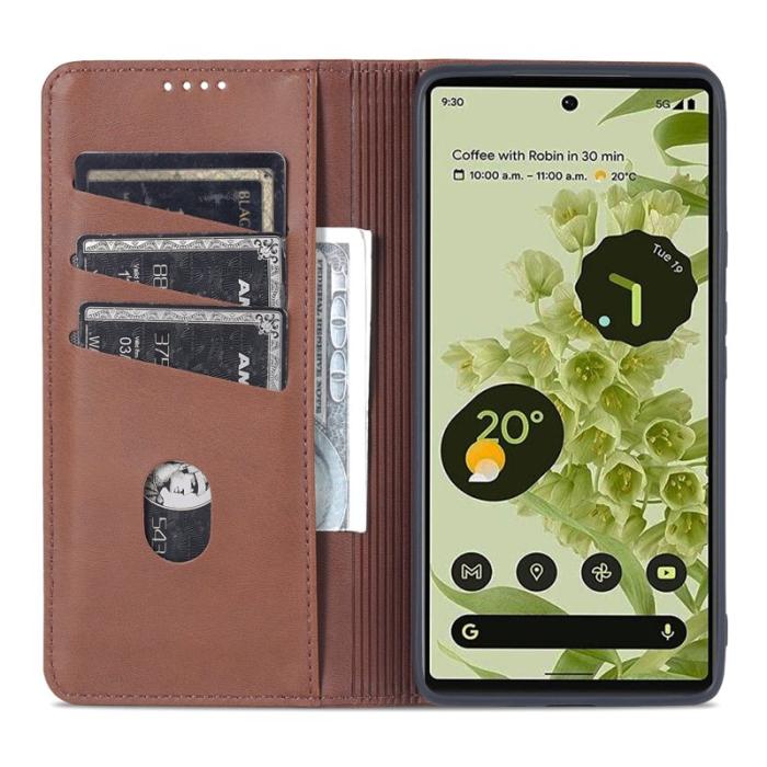 AZNS - AZNS Smooth Wallet Design Fodral för Google Pixel 6 Pro - Äkta läder - Coffee