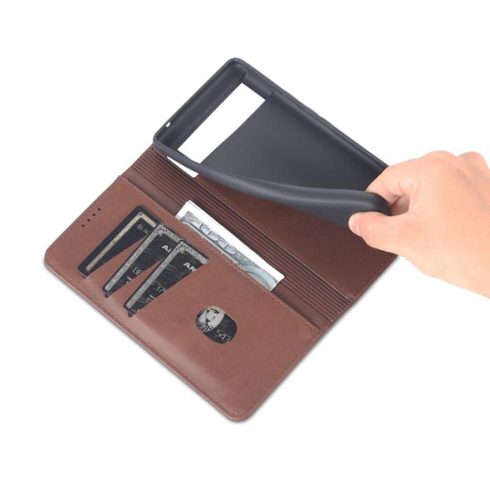 AZNS - AZNS Smooth Wallet Design Fodral för Google Pixel 6 Pro - Äkta läder - Coffee