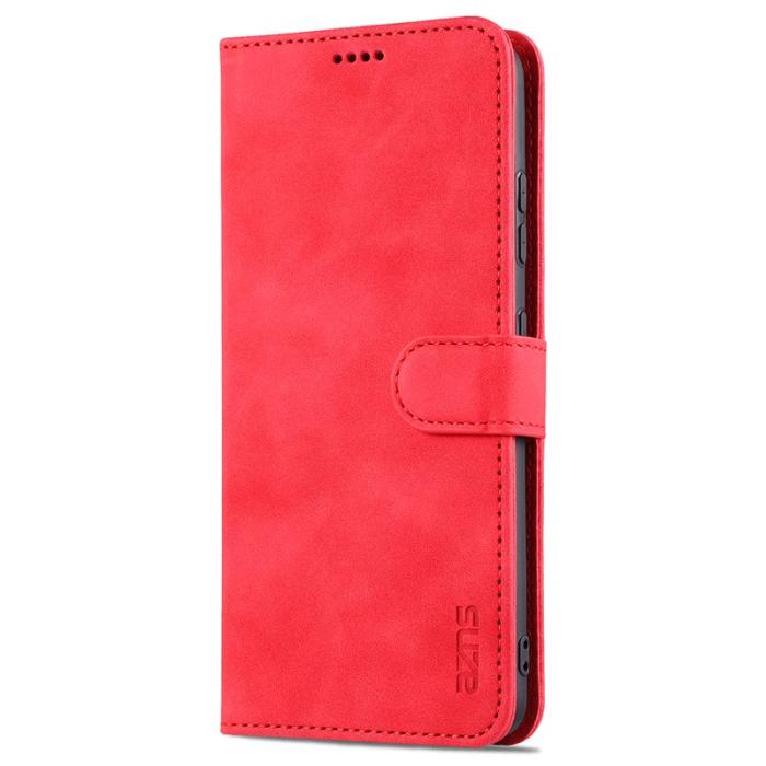 AZNS - AZNS Wallet Design Fodral PU Läder för Samsung Galaxy S21 Ultra - Röd
