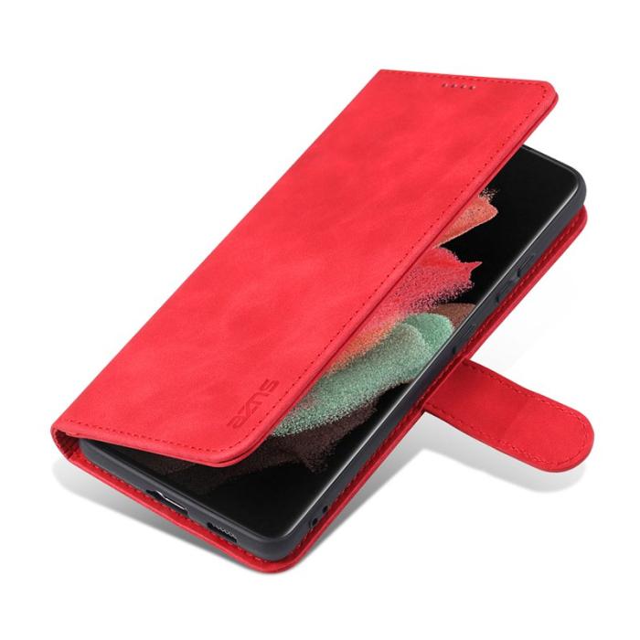 AZNS - AZNS Wallet Design Fodral PU Läder för Samsung Galaxy S21 Ultra - Röd