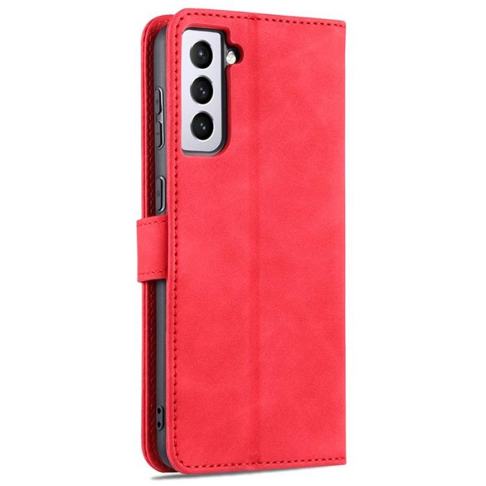 AZNS - AZNS Wallet Stand Design Skal i Äkta läder - Röd för Samsung Galaxy S21 FE