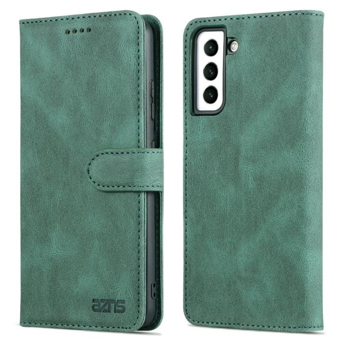 AZNS - AZNS Wallet Stand Fodral Äkta läder - Grön för Samsung Galaxy S22 5G