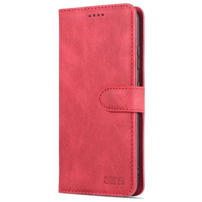 AZNS - AZNS Wallet Stand Fodral Äkta läder - Röd för Samsung Galaxy S22 5G