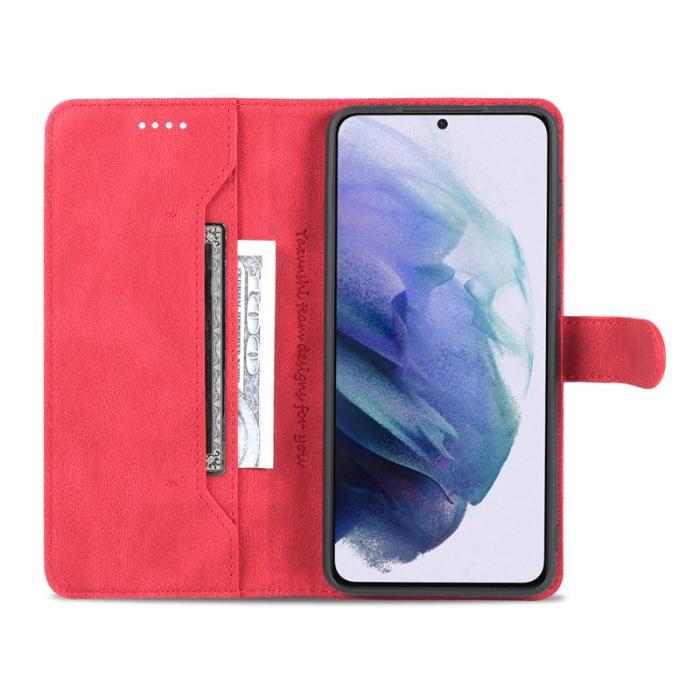 AZNS - AZNS Wallet Stand Fodral Äkta läder - Röd för Samsung Galaxy S22 5G