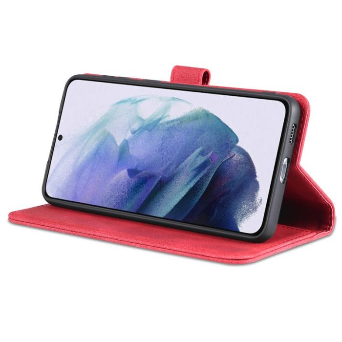 AZNS - AZNS Wallet Stand Fodral Äkta läder - Röd för Samsung Galaxy S22 5G