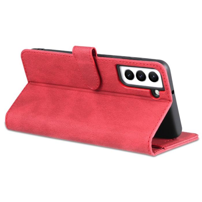 AZNS - AZNS Wallet Stand Fodral Äkta läder - Röd för Samsung Galaxy S22 5G