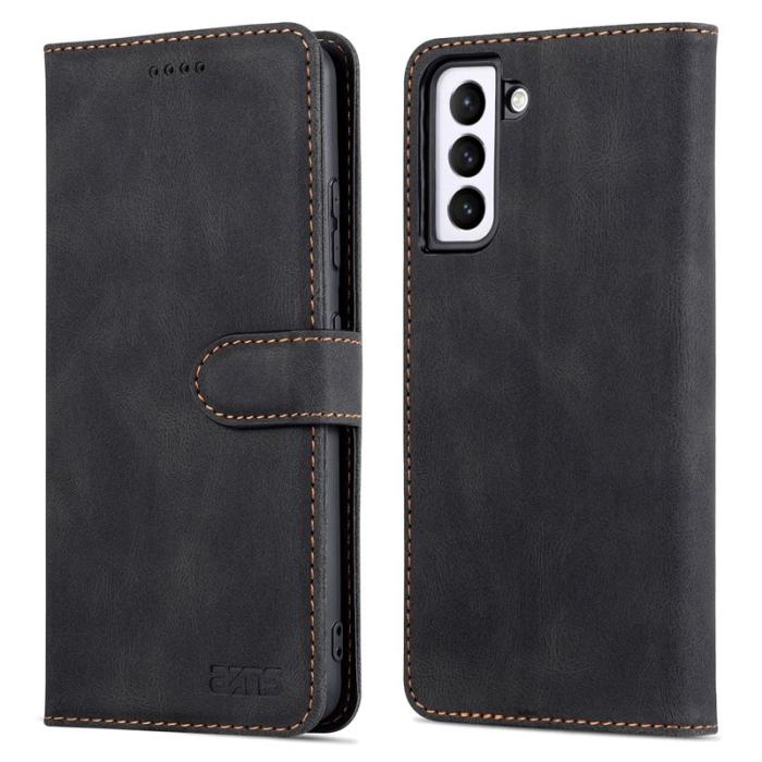 AZNS - AZNS Wallet Stand Fodral Äkta läder - Svart för Samsung Galaxy S22 5G