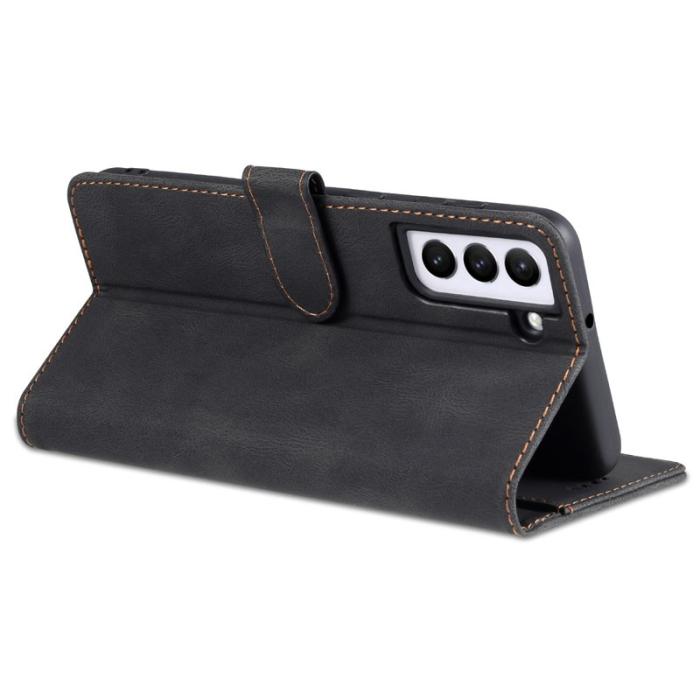 AZNS - AZNS Wallet Stand Fodral Äkta läder - Svart för Samsung Galaxy S22 5G