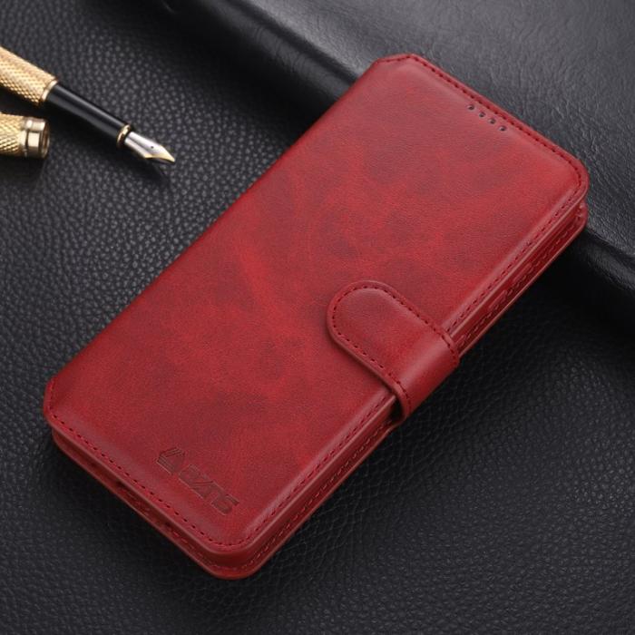 AZNS - AZNS Wallet Stand Fodral i Äkta Läder för Samsung Galaxy A72 - Röd
