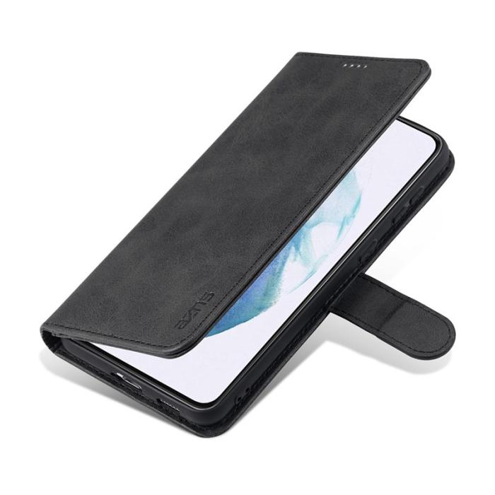 AZNS - AZNS Wallet Stand Samsung Galaxy S21 FE Fodral Äkta läder - Svart