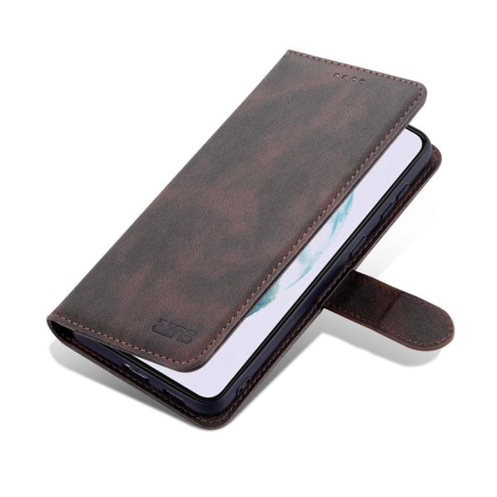 AZNS - AZNS Wallet Stand Samsung Galaxy S22 Fodral Äkta läder - Brun