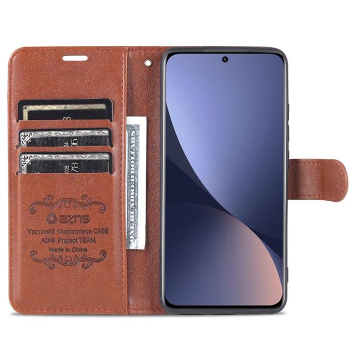 AZNS - AZNS Xiaomi 12 5G/12X 5G/12S 5G Fodral Äkta läder - Brun