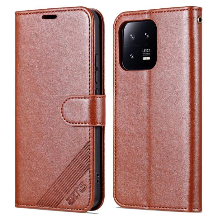 AZNS - AZNS Xiaomi 13 5G Flip Wallet Fodral - Anti-scratch PU Läder - Brun