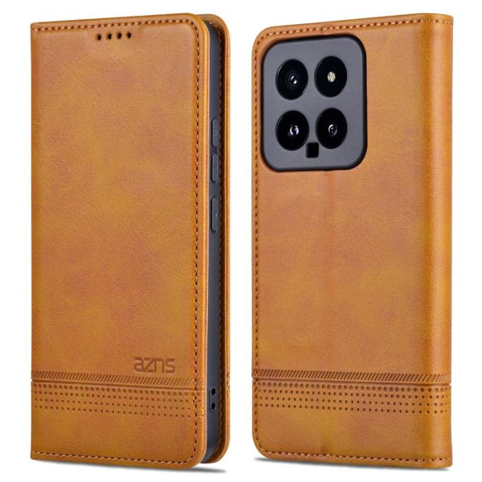 AZNS - AZNS Xiaomi 14 Fodral Anti-Scratch Ställ Wallet - Äkta läder - Brun