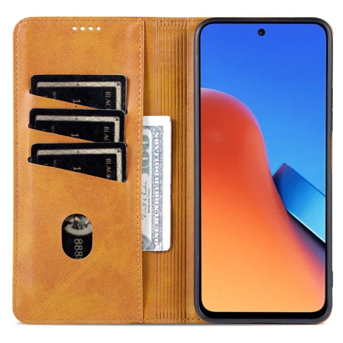 AZNS - AZNS Xiaomi 14 Fodral Anti-Scratch Ställ Wallet - Äkta läder - Brun