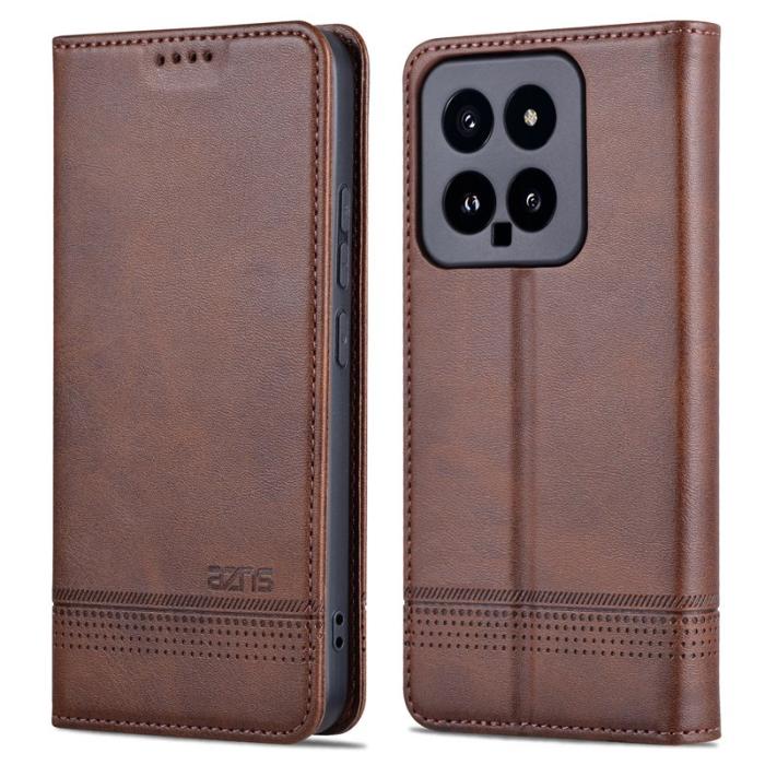 AZNS - AZNS Xiaomi 14 Fodral Anti-Scratch Ställ Wallet - Äkta läder - Kaffe