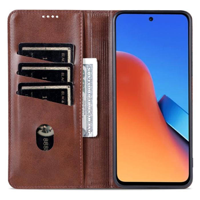 AZNS - AZNS Xiaomi 14 Fodral Anti-Scratch Ställ Wallet - Äkta läder - Kaffe