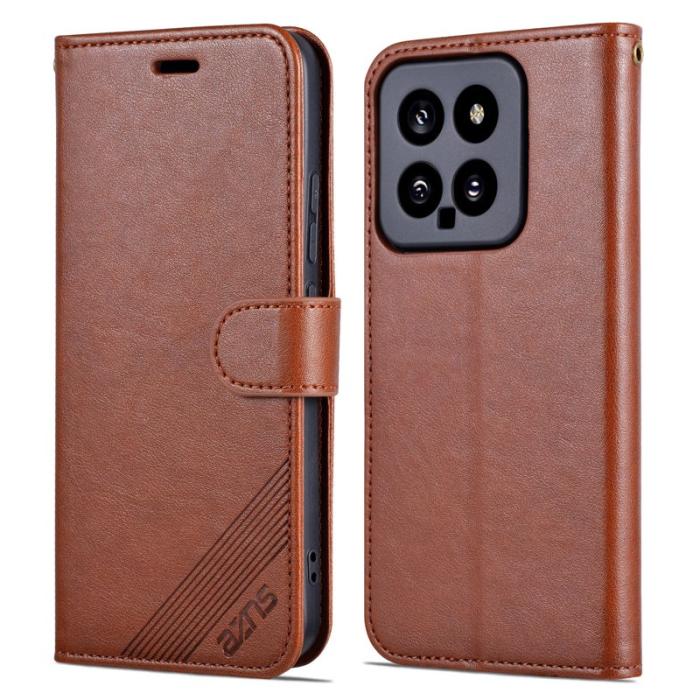 AZNS - AZNS Xiaomi 14 Fodral Anti-scratch Wallet TPU + PU Läder - Brun