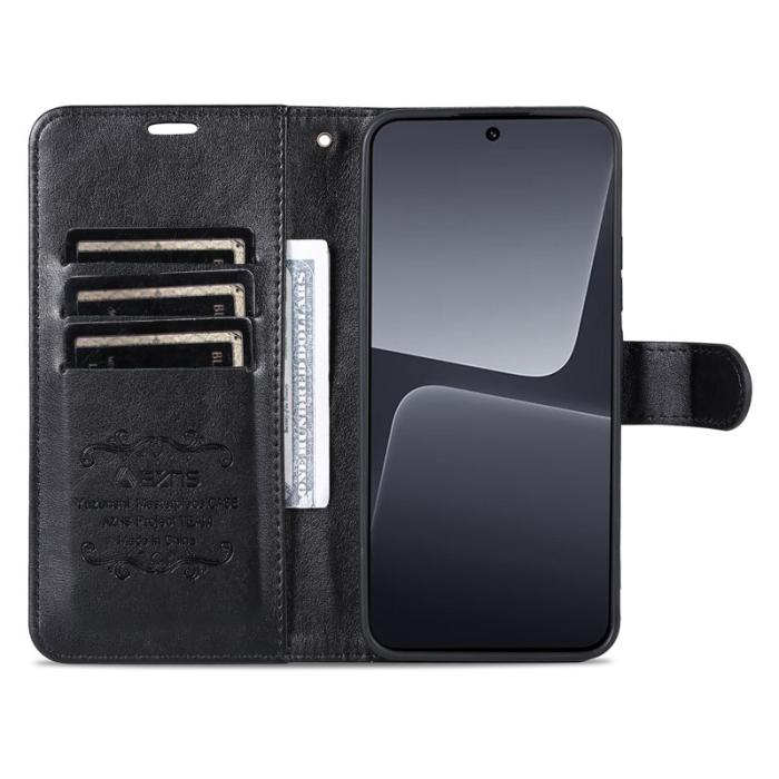 AZNS - AZNS Xiaomi 14 Fodral Anti-scratch Wallet TPU + PU Läder - Svart