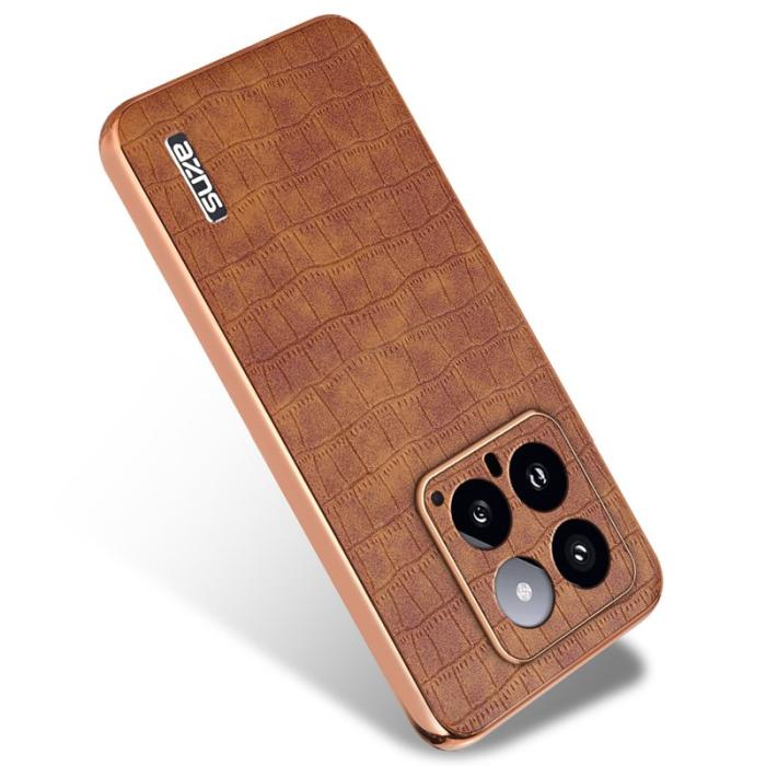 AZNS - AZNS Xiaomi 14 Fodral PU Läder Krokodilmönster - Brun