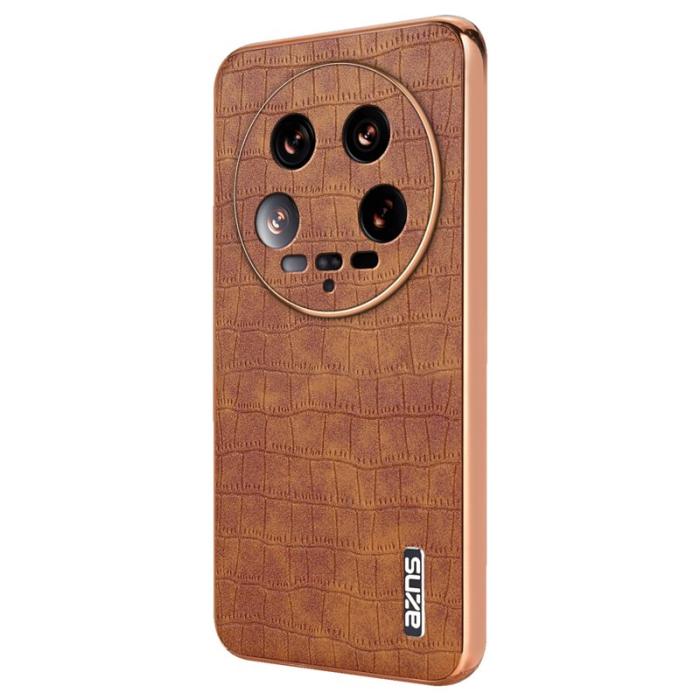 AZNS - AZNS Xiaomi 14 Ultra Fodral Äkta läder - Krokodilmönster - Brun