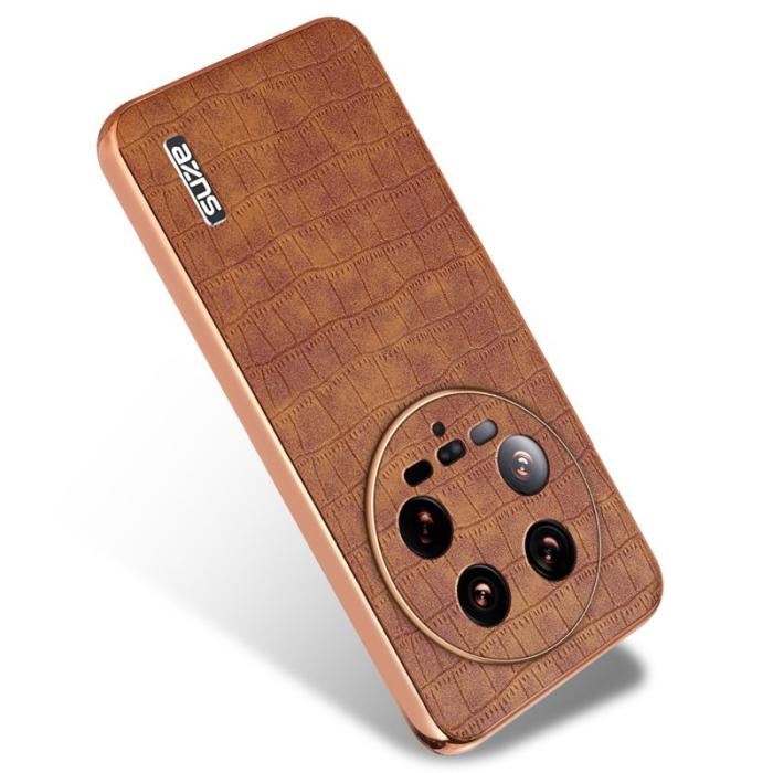 AZNS - AZNS Xiaomi 14 Ultra Fodral Äkta läder - Krokodilmönster - Brun
