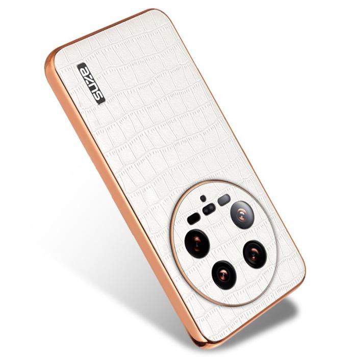 AZNS - AZNS Xiaomi 14 Ultra Fodral Äkta läder - Krokodilmönster - Vit