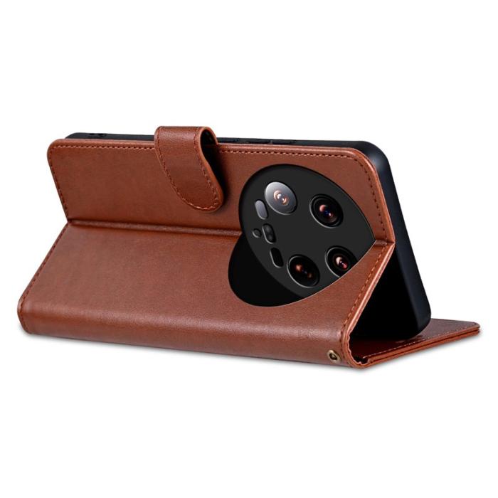 AZNS - AZNS Xiaomi 14 Ultra Fodral Stand Wallet Äkta läder - Brun