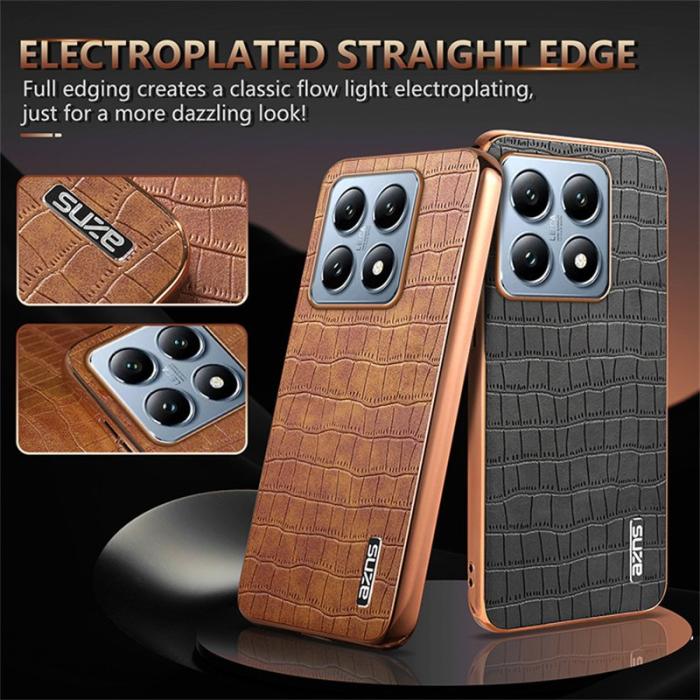 AZNS - AZNS Xiaomi 14T Fodral Electroplating Krokodil PU+TPU - Brun