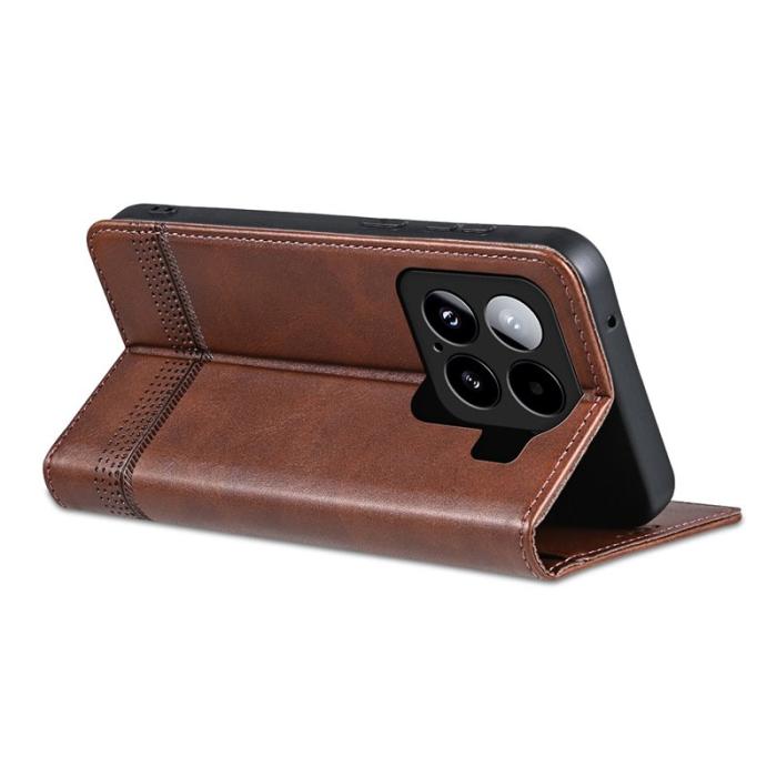 AZNS - AZNS Xiaomi 15 Fodral Äkta läder Plånboksfodral - Kaffe