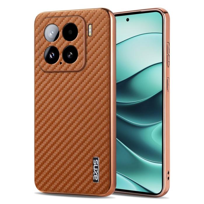 AZNS - AZNS Xiaomi 15 Fodral - Electroplating Carbon Fiber PU+TPU - Brun