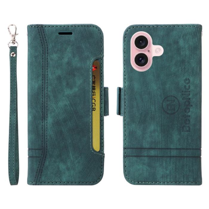 BETOPNICE - BETOPNICE 001 för iPhone 16 Fodral Äkta läder - Grön