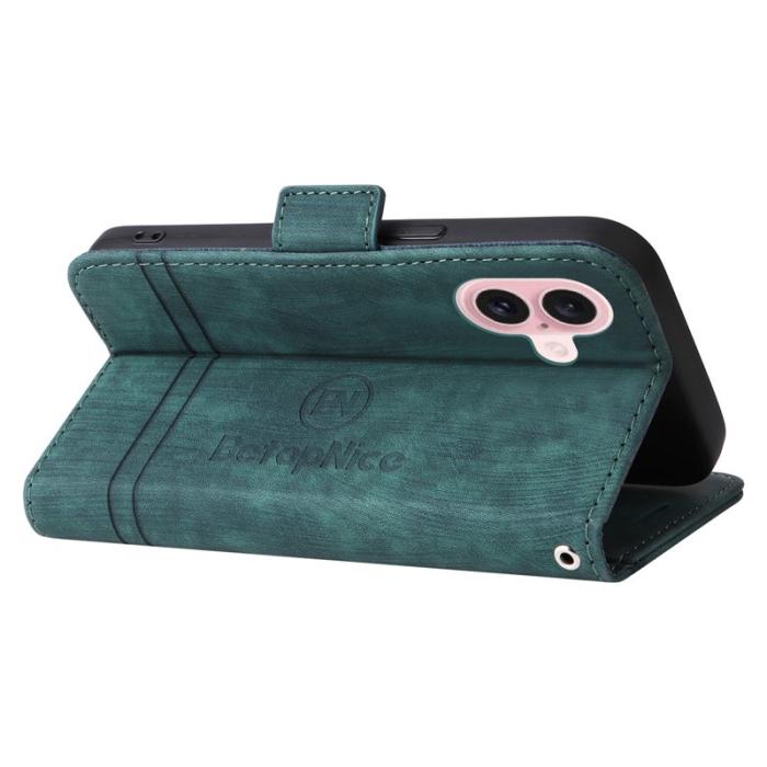BETOPNICE - BETOPNICE 001 för iPhone 16 Fodral Äkta läder - Grön