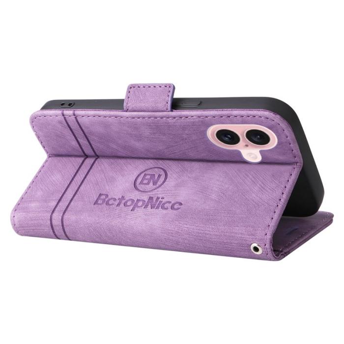 BETOPNICE - BETOPNICE 001 för iPhone 16 Fodral Äkta läder - Lila