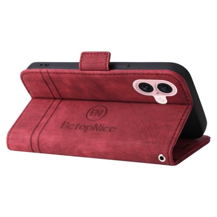 BETOPNICE - BETOPNICE 001 för iPhone 16 Fodral Äkta läder - Röd
