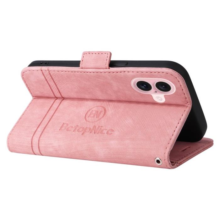 BETOPNICE - BETOPNICE 001 för iPhone 16 Fodral Äkta läder - Rosa