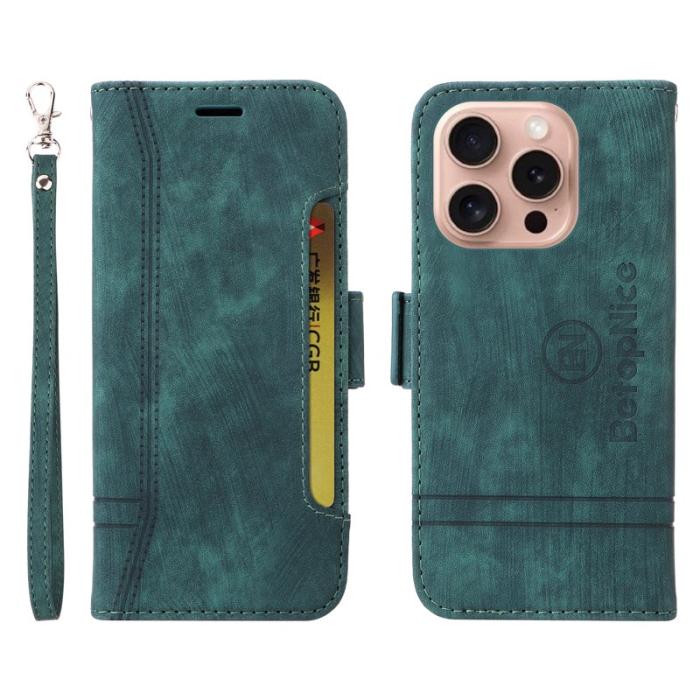 BETOPNICE - BETOPNICE 001 för iPhone 16 Pro Fodral Äkta läder - Grön