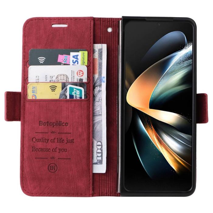 BETOPNICE - BETOPNICE 001 för Samsung Galaxy Z Fold4 Fodral PU Läder - Röd