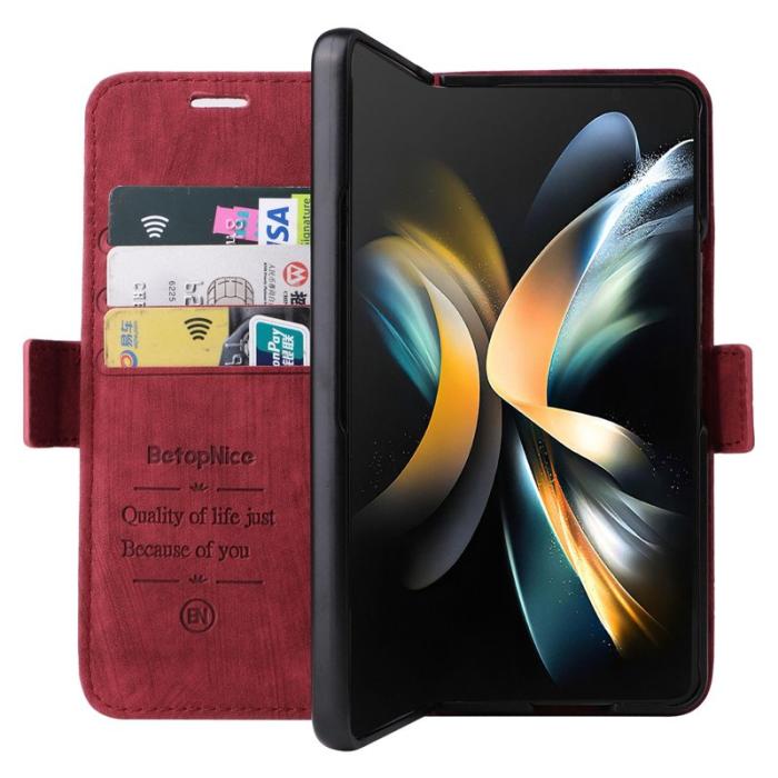 BETOPNICE - BETOPNICE 001 för Samsung Galaxy Z Fold4 Fodral PU Läder - Röd