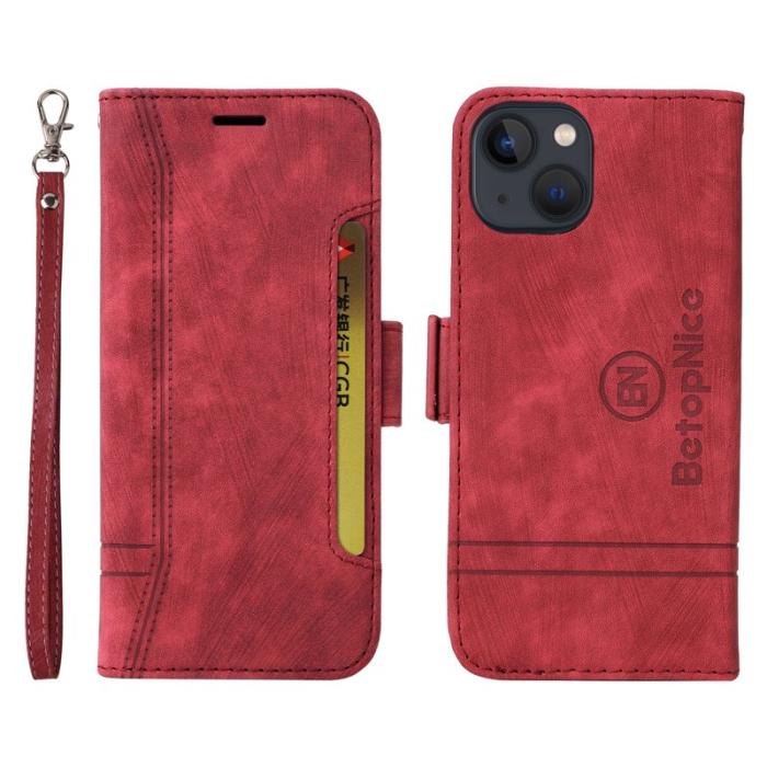 BETOPNICE - BETOPNICE 001 iPhone 15 Fodral i PU-läder - Röd
