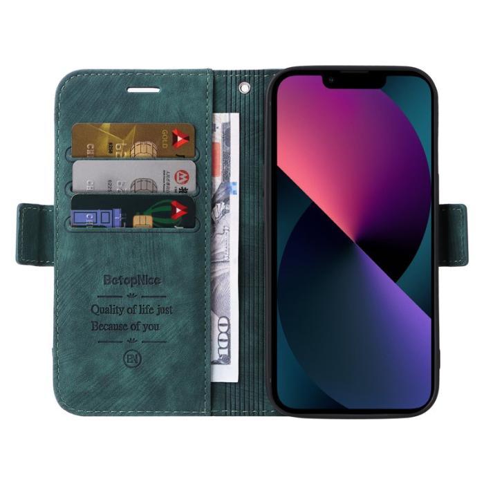BETOPNICE - BETOPNICE 001 iPhone 15 Fodral Wallet PU Läder - Grön